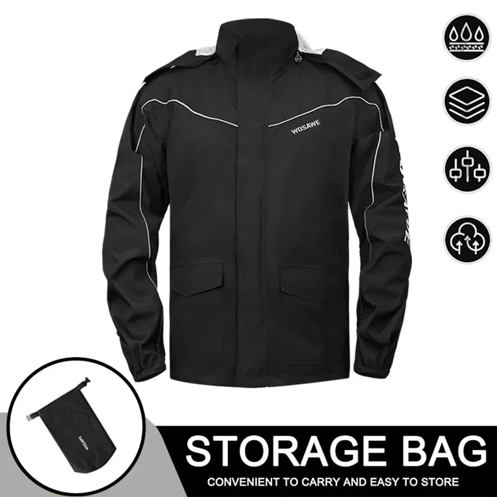Wosawe Motorregenjas – Waterdichte Herenjas met Reflecterende Details & Winddicht Ontwerp