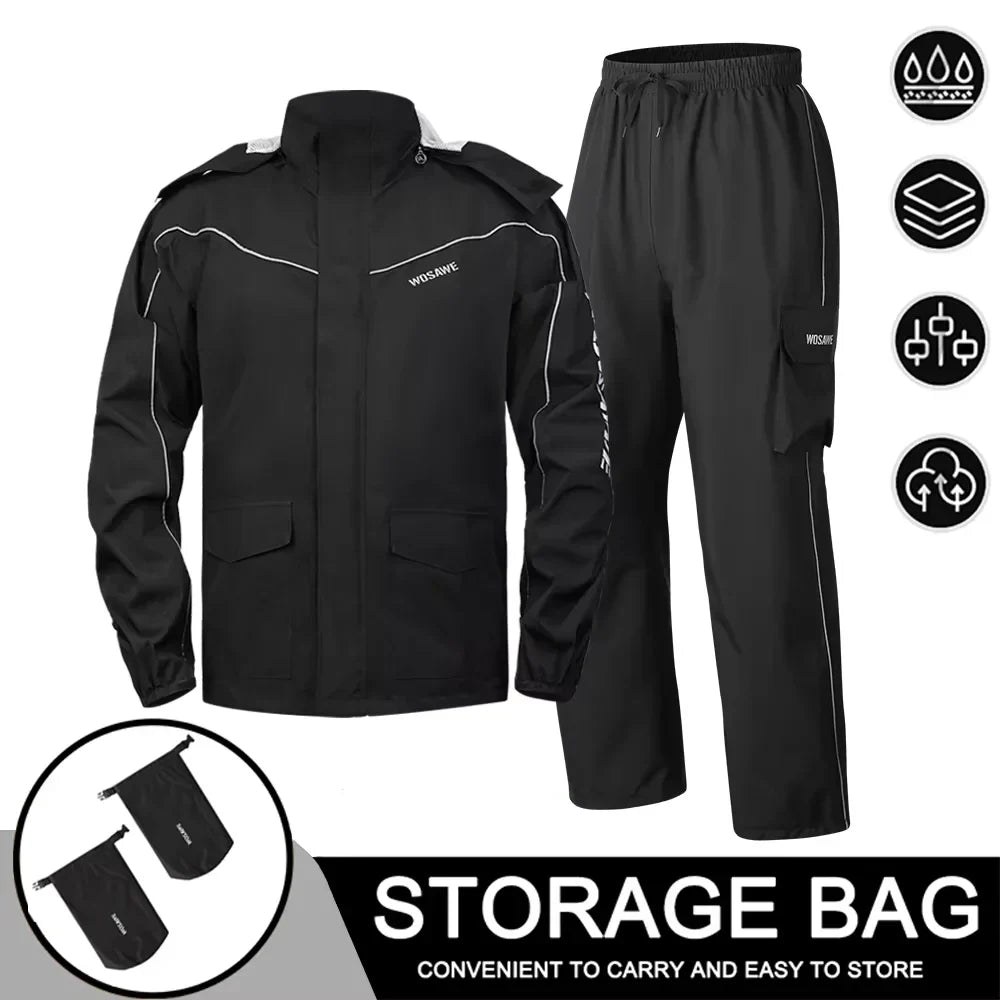 Wosawe Motorregenjas – Waterdichte Herenjas met Reflecterende Details & Winddicht Ontwerp