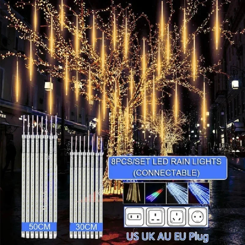 Luminex Pioggia di Meteoriti LED Catene Luminose – Illuminazione Esterna Impermeabile con 8 Tubetti, 30/50 cm, Multicolore per Festa & Giardino