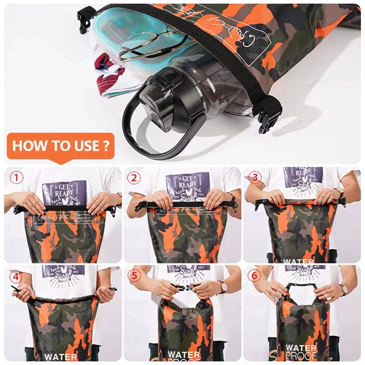 Waterdichte PVC Dry Bag Rugzak 5L-30L voor Outdoor Activiteiten, Verstelbare Schouderriem 4