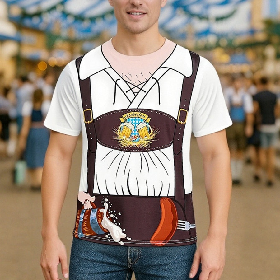 GaudiKing – Samarreta amb estampat de Lederhosen i panxa de cervesa – Roba divertida per a l'Oktoberfest