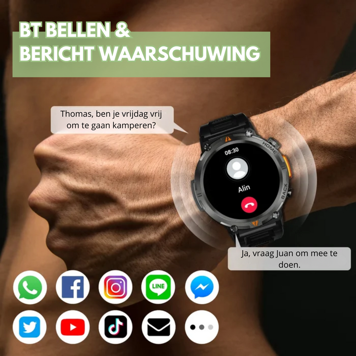 Teralis – Outdoor Smartwatch Bluetooth &amp; Gezondheid – Fitness &amp; Dagelijks Gebruik VestraGear