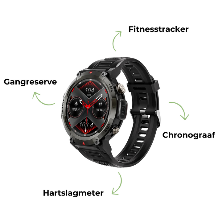 Teralis – Outdoor Smartwatch Bluetooth &amp; Gezondheid – Fitness &amp; Dagelijks Gebruik VestraGear