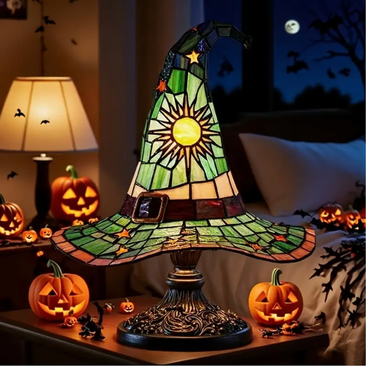 Witch Hat Accent Lamp Tiffany Style Decorative Table Lamp With Star and Sun Design 8