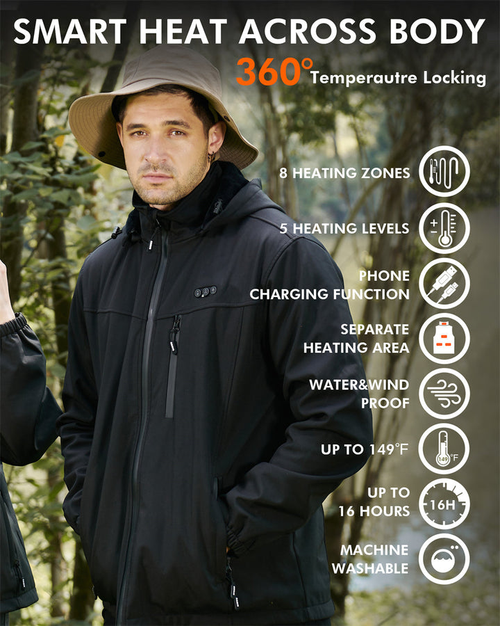 Heren Verwarmde Jas – Oplaadbare Winterjack met 8 Warmtezones