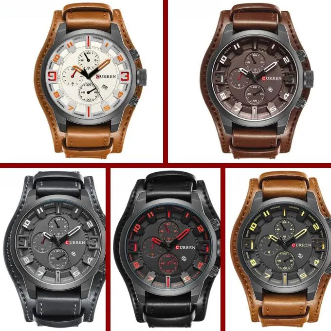 Aurevos – Herenchronograaf quartz horloge met leren band & stopwatch