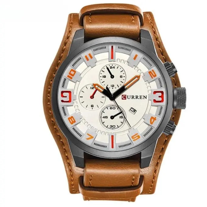 Aurevos – Herenchronograaf quartz horloge met leren band & stopwatch