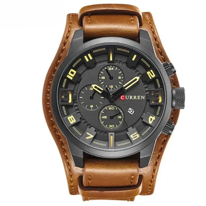 Aurevos – Herenchronograaf quartz horloge met leren band & stopwatch