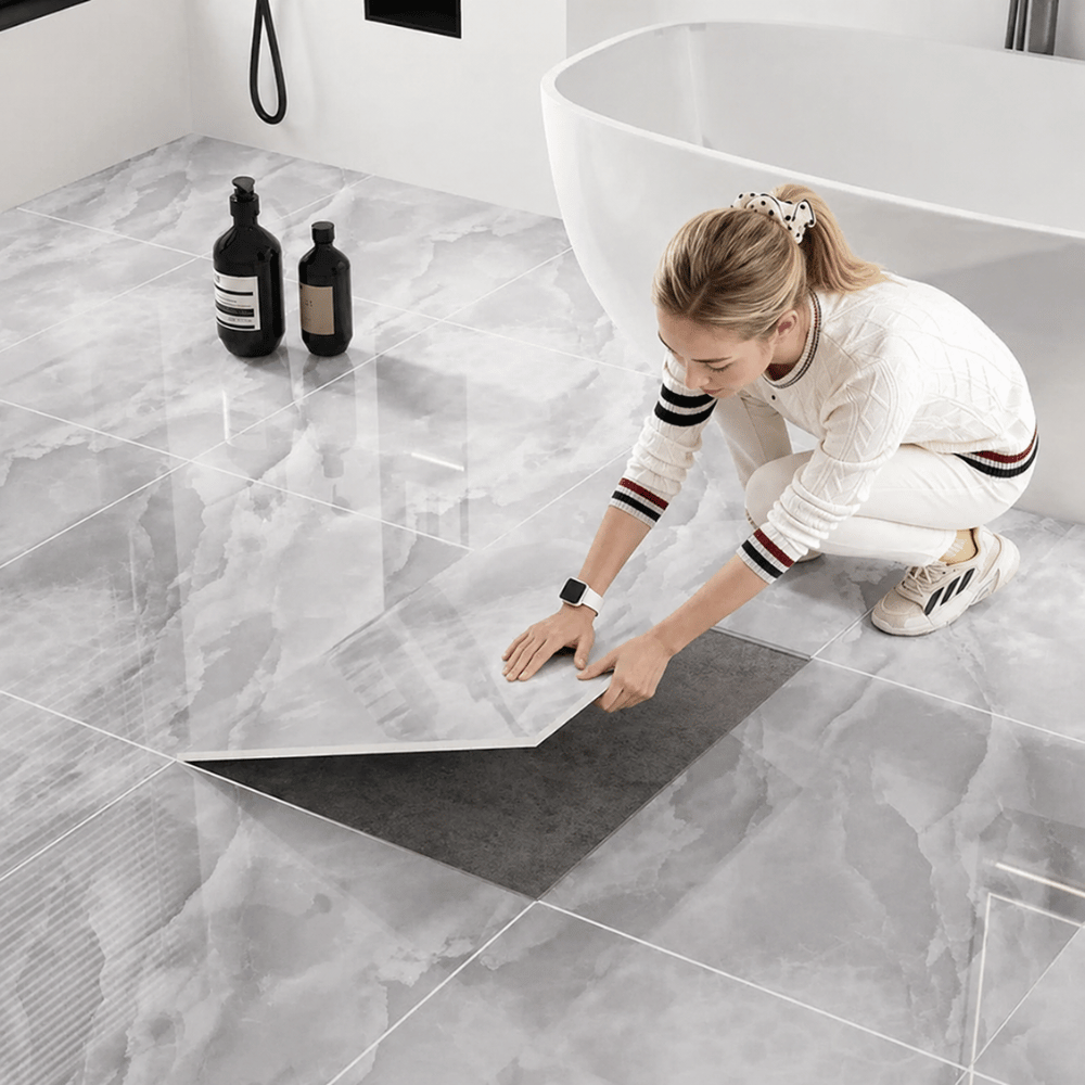 Zelfklevende PVC-vloertegels, set van 10 – 30 × 30 cm, marmerlook, voor keuken en badkamer 0
