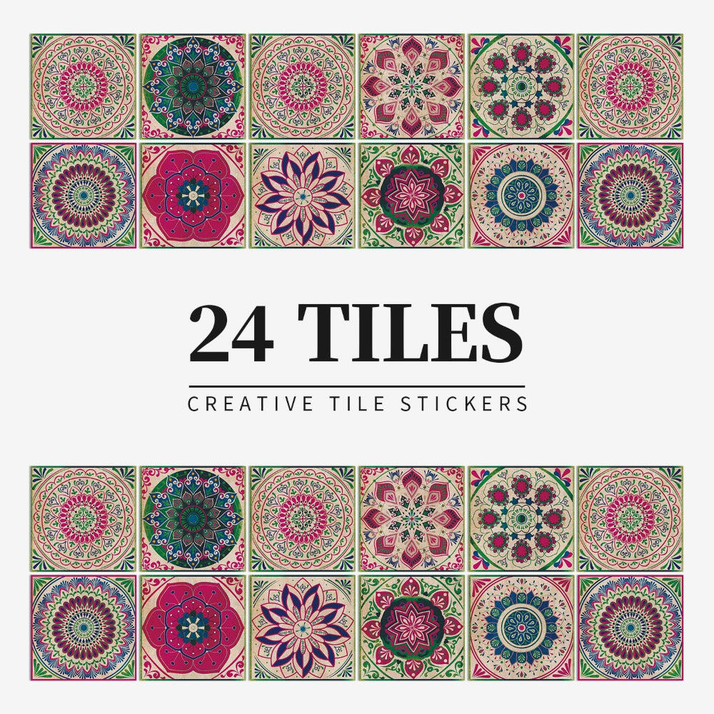 Zelfklevende Portugese tegelstickers met kleurrijk mandala patroon voor keuken en badkamer wanddecoratie set van 24 stuks | Sansoti 11