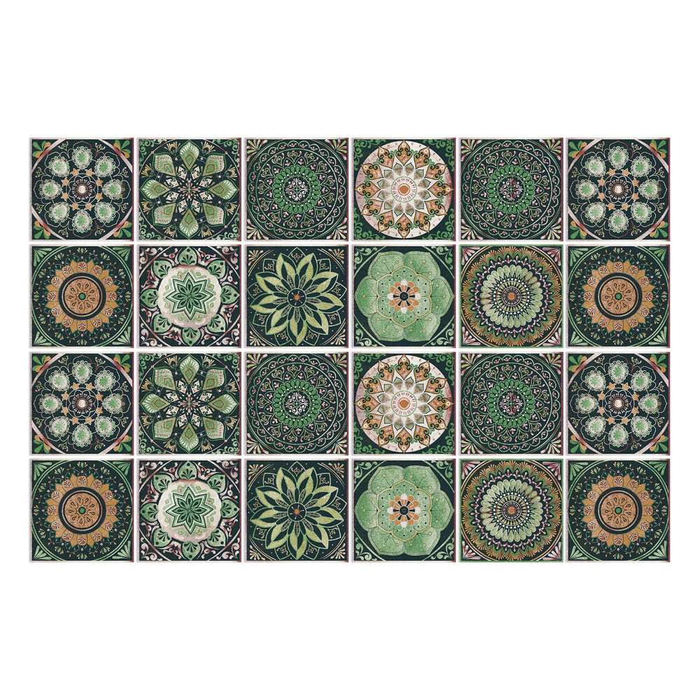 Zelfklevende Portugese tegelstickers met kleurrijk mandala patroon voor keuken en badkamer wanddecoratie set van 24 stuks | Sansoti 3