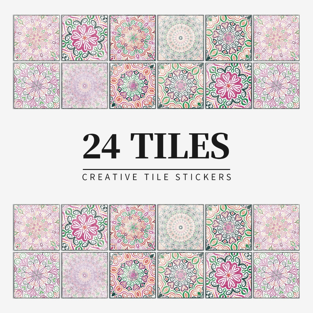Zelfklevende Portugese tegelstickers met kleurrijk mandala patroon voor keuken en badkamer wanddecoratie set van 24 stuks | Sansoti 8