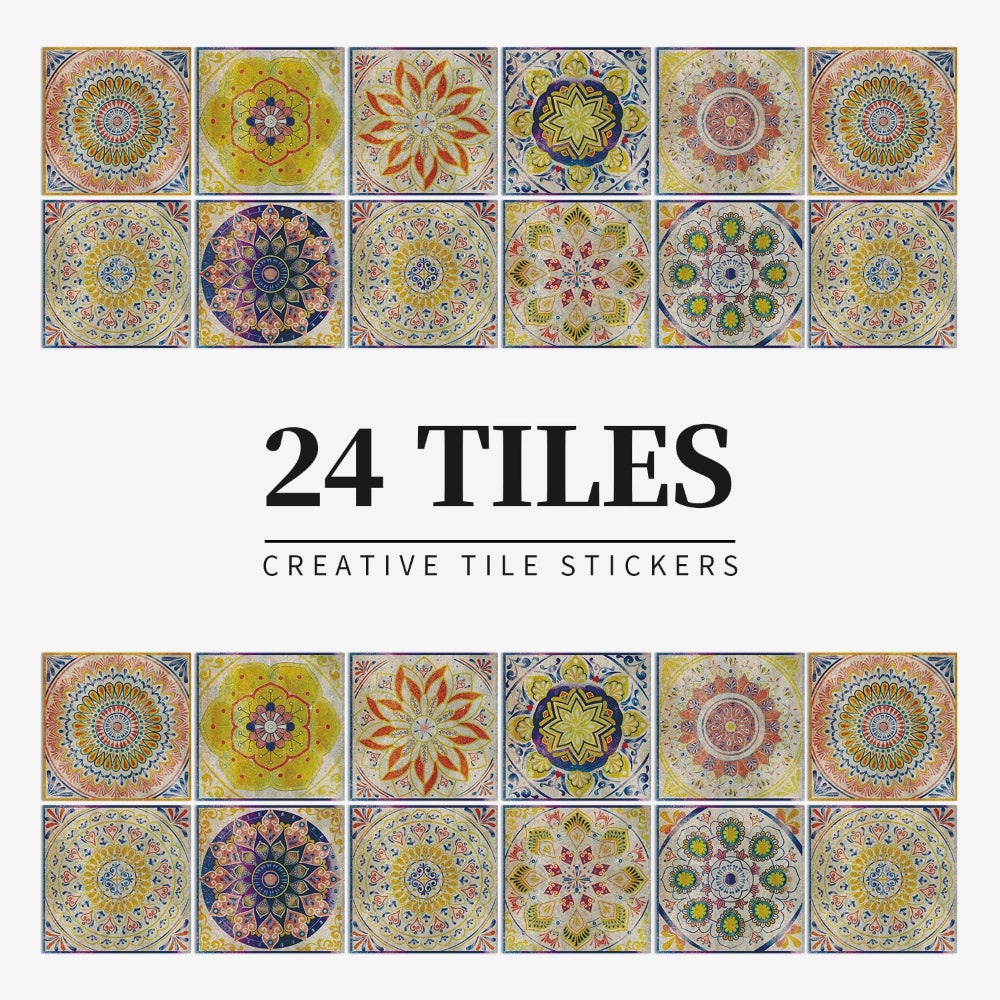 Zelfklevende Portugese tegelstickers met kleurrijk mandala patroon voor keuken en badkamer wanddecoratie set van 24 stuks | Sansoti 9