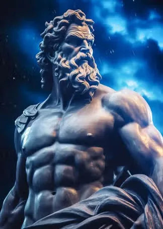 Zeus sculptuur poster zwart-wit op canvas met Griekse mythologie abstract design 10
