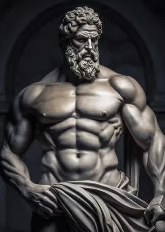 Zeus sculptuur poster zwart-wit op canvas met Griekse mythologie abstract design 11