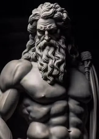 Zeus sculptuur poster zwart-wit op canvas met Griekse mythologie abstract design 12