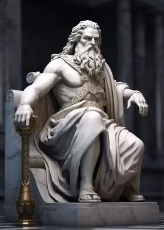 Zeus sculptuur poster zwart-wit op canvas met Griekse mythologie abstract design 13