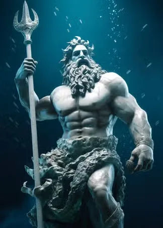 Zeus sculptuur poster zwart-wit op canvas met Griekse mythologie abstract design 14