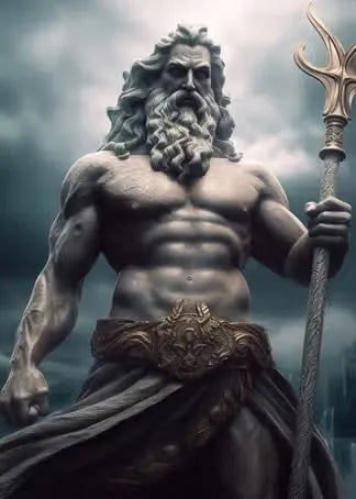 Zeus sculptuur poster zwart-wit op canvas met Griekse mythologie abstract design 15