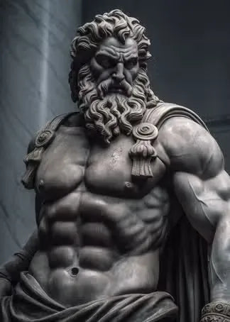 Zeus sculptuur poster zwart-wit op canvas met Griekse mythologie abstract design 16
