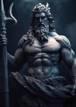 Zeus sculptuur poster zwart-wit op canvas met Griekse mythologie abstract design 17