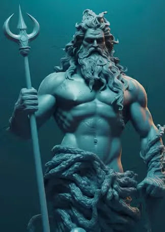Zeus sculptuur poster zwart-wit op canvas met Griekse mythologie abstract design 18