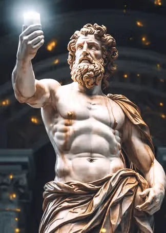 Zeus sculptuur poster zwart-wit op canvas met Griekse mythologie abstract design 19