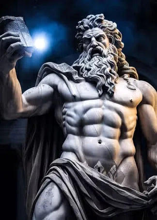 Zeus sculptuur poster zwart-wit op canvas met Griekse mythologie abstract design 20