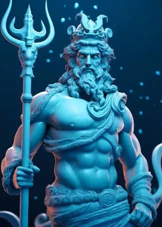 Zeus sculptuur poster zwart-wit op canvas met Griekse mythologie abstract design 21