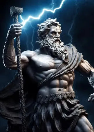 Zeus sculptuur poster zwart-wit op canvas met Griekse mythologie abstract design 22