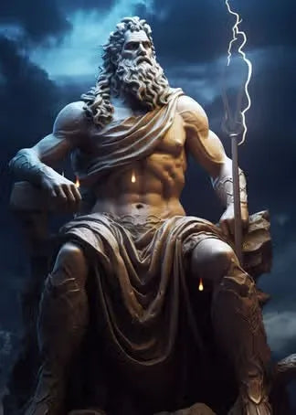 Zeus sculptuur poster zwart-wit op canvas met Griekse mythologie abstract design 23