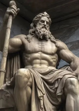 Zeus sculptuur poster zwart-wit op canvas met Griekse mythologie abstract design 6