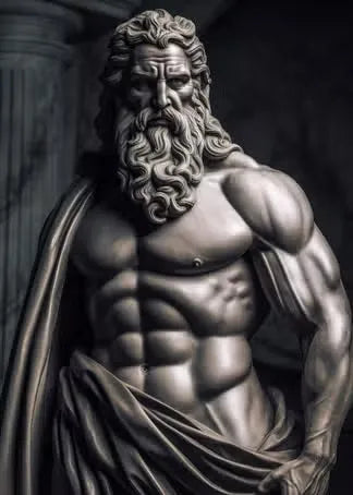 Zeus sculptuur poster zwart-wit op canvas met Griekse mythologie abstract design 7