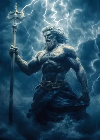 Zeus sculptuur poster zwart-wit op canvas met Griekse mythologie abstract design 8