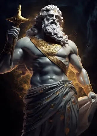 Zeus sculptuur poster zwart-wit op canvas met Griekse mythologie abstract design 9