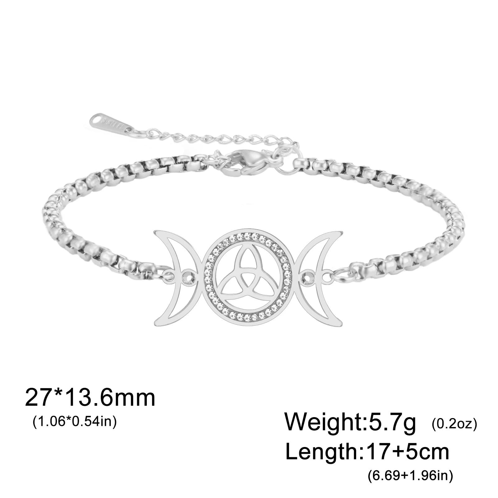 Zilverkleurige Armband Dames met Triple Moon Symbool en Keltische Knoop 10