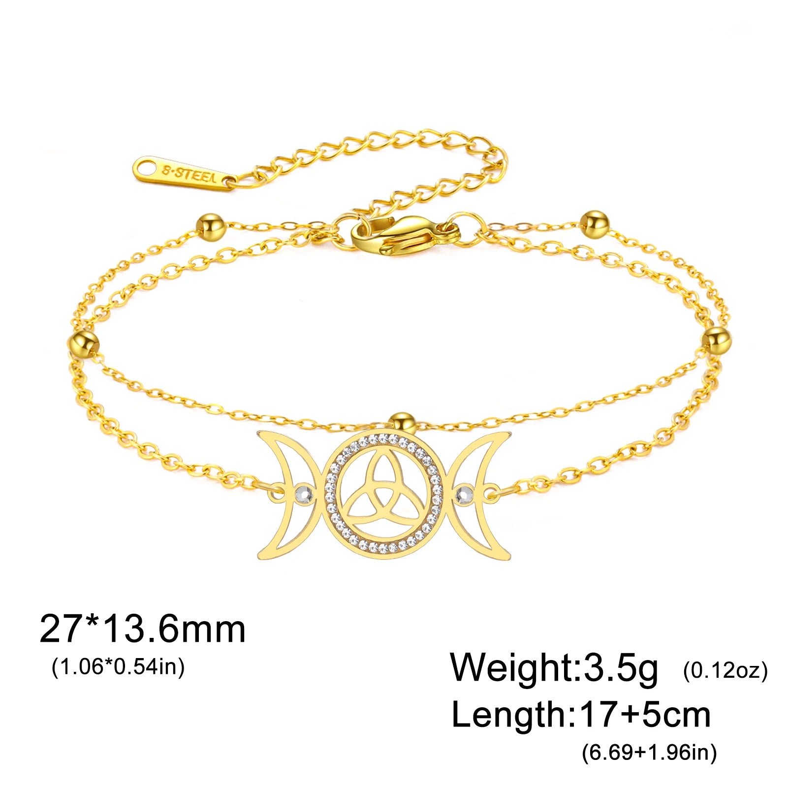 Zilverkleurige Armband Dames met Triple Moon Symbool en Keltische Knoop 11