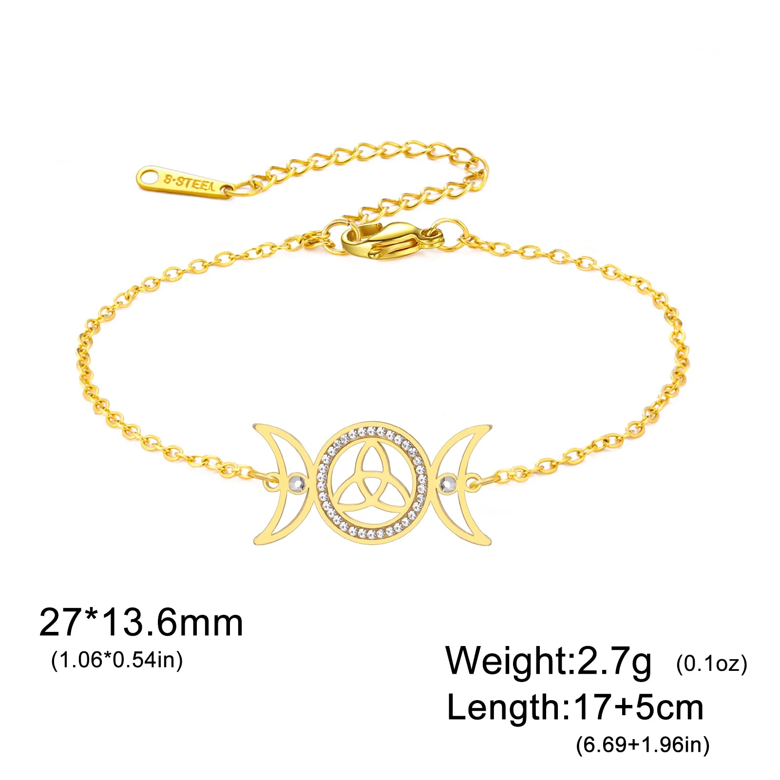 Zilverkleurige Armband Dames met Triple Moon Symbool en Keltische Knoop 6