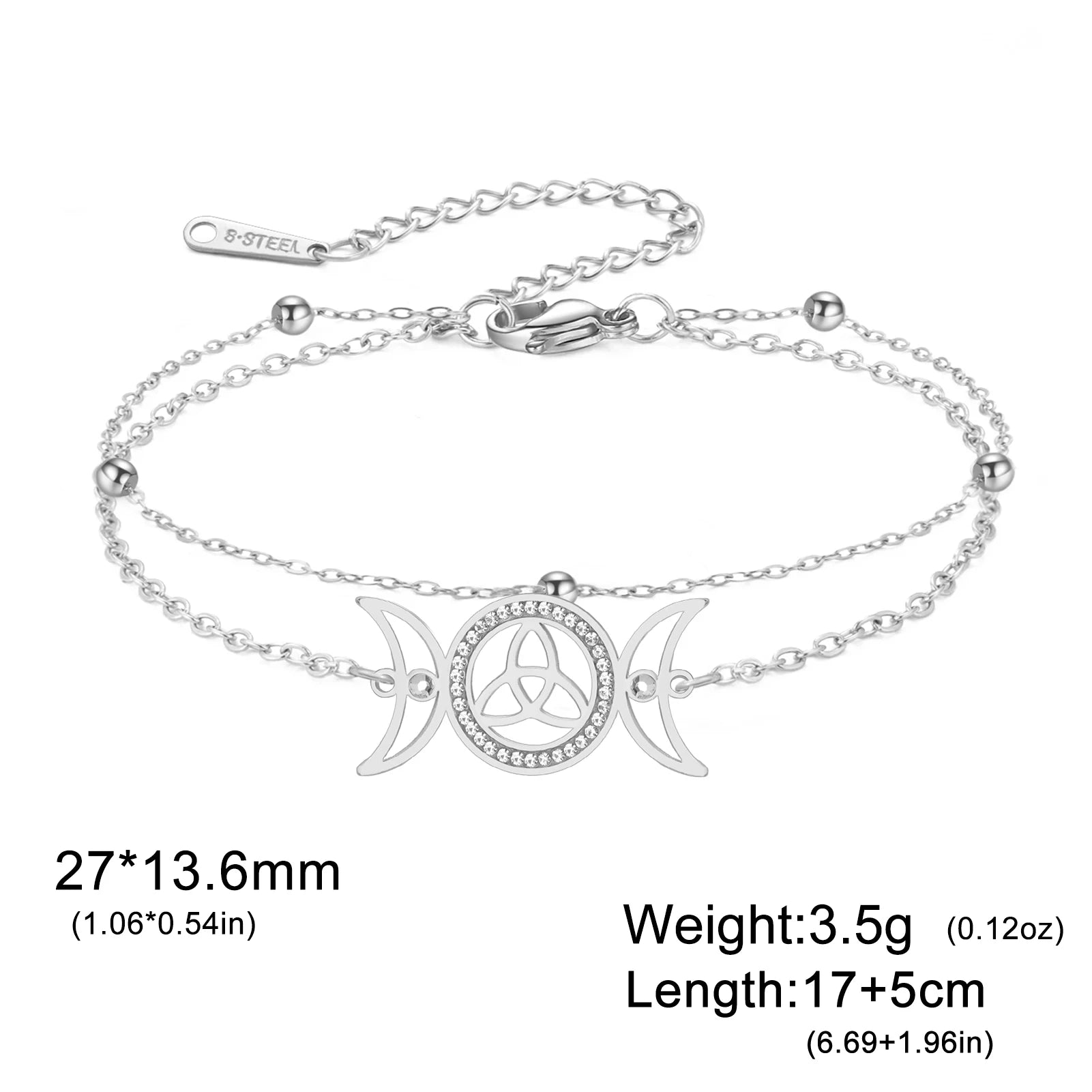 Zilverkleurige Armband Dames met Triple Moon Symbool en Keltische Knoop 7