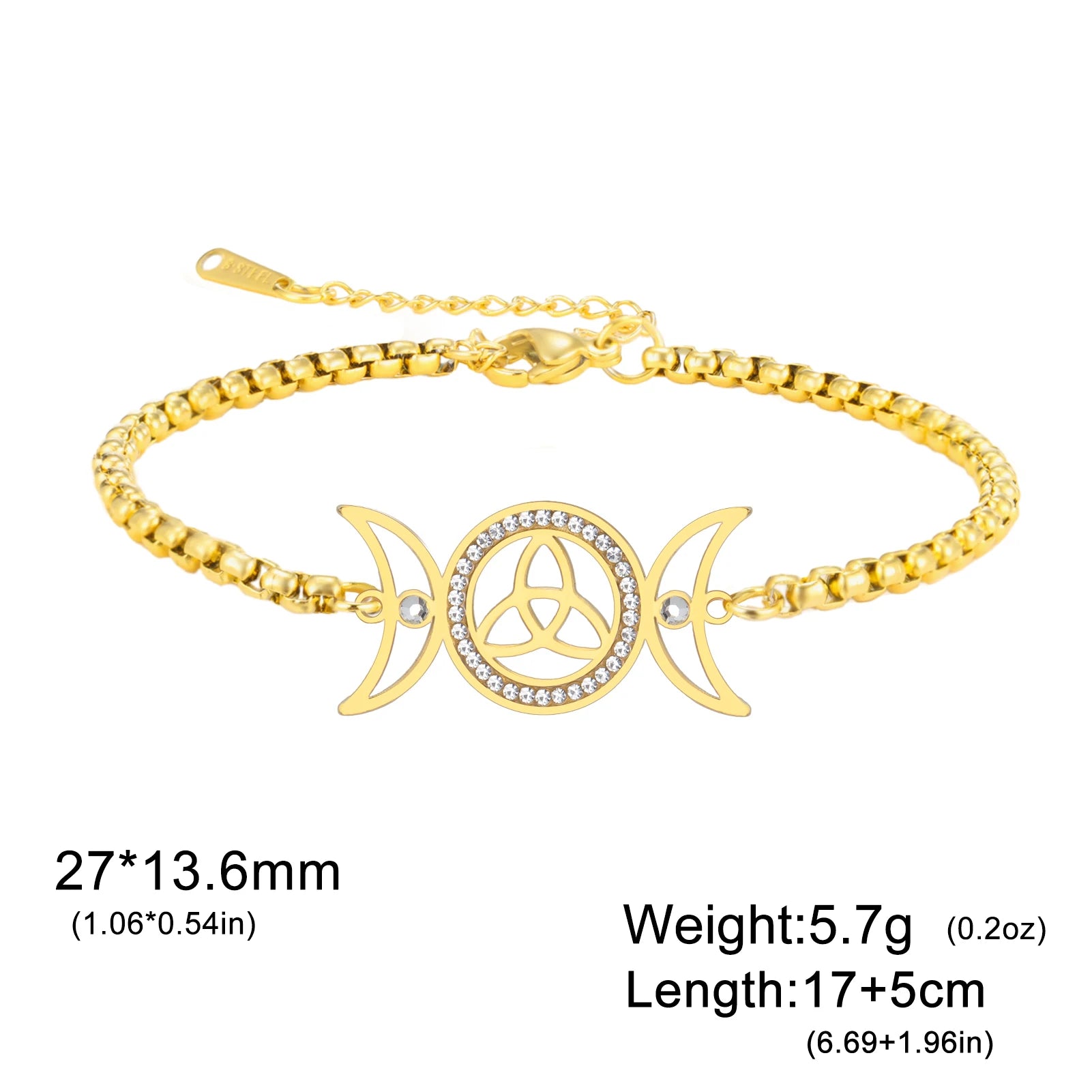 Zilverkleurige Armband Dames met Triple Moon Symbool en Keltische Knoop 8