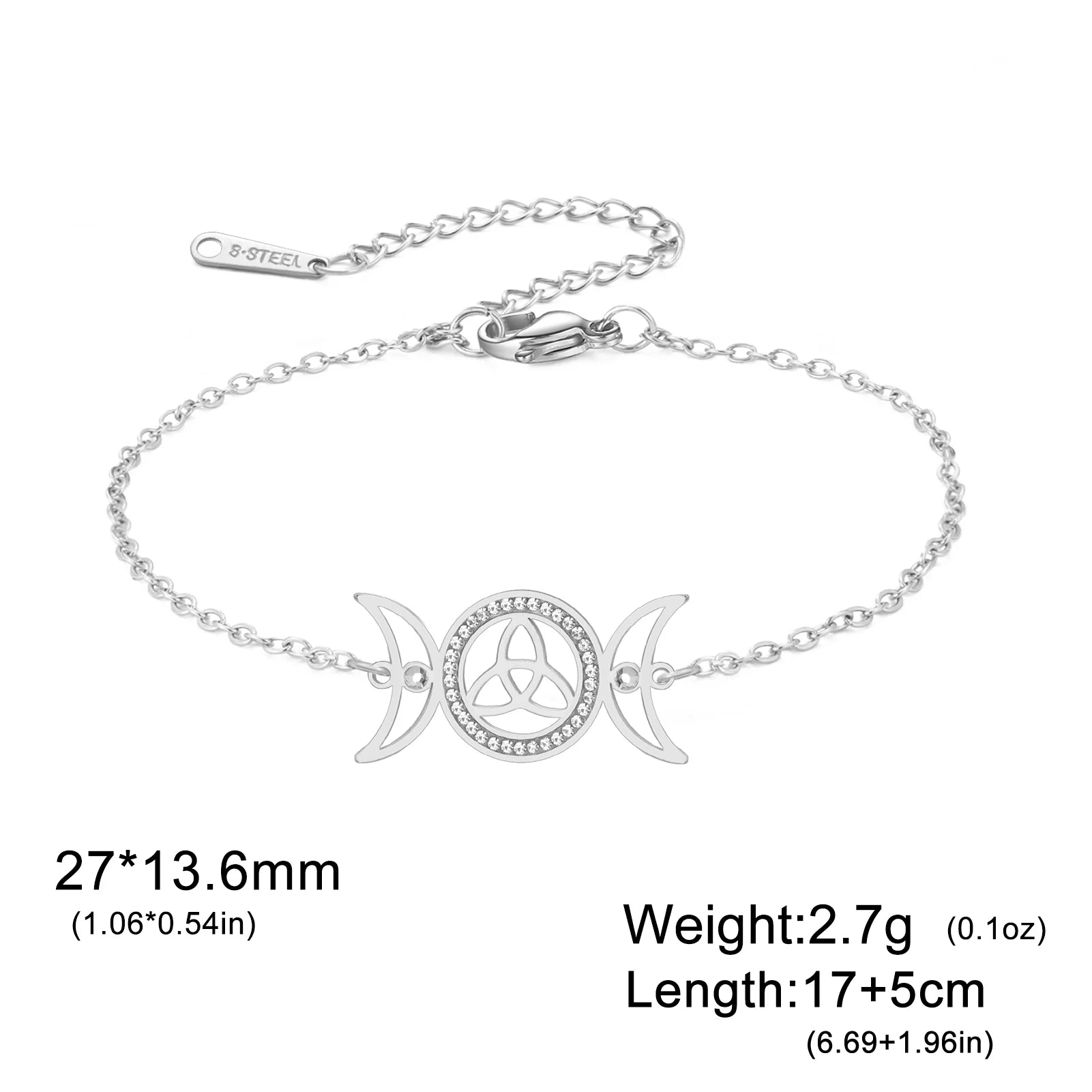 Zilverkleurige Armband Dames met Triple Moon Symbool en Keltische Knoop 9