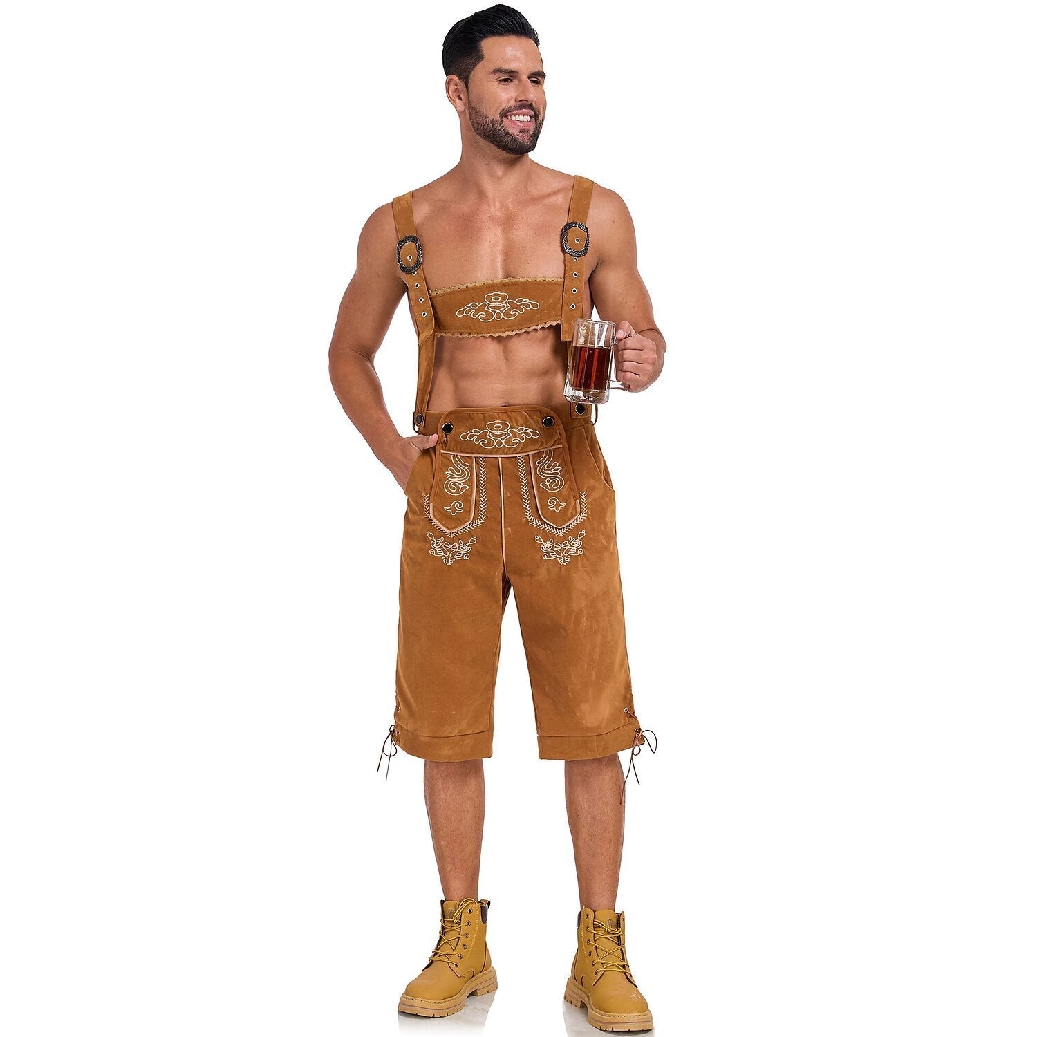 Bergkönig – Pantalons de cuir per a home amb brodat i tirants – Roba autèntica per a l'Oktoberfest