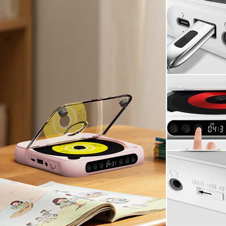 Leitor de CD Portátil – Bluetooth 5.3, Bateria Recarregável &amp; Design Compacto