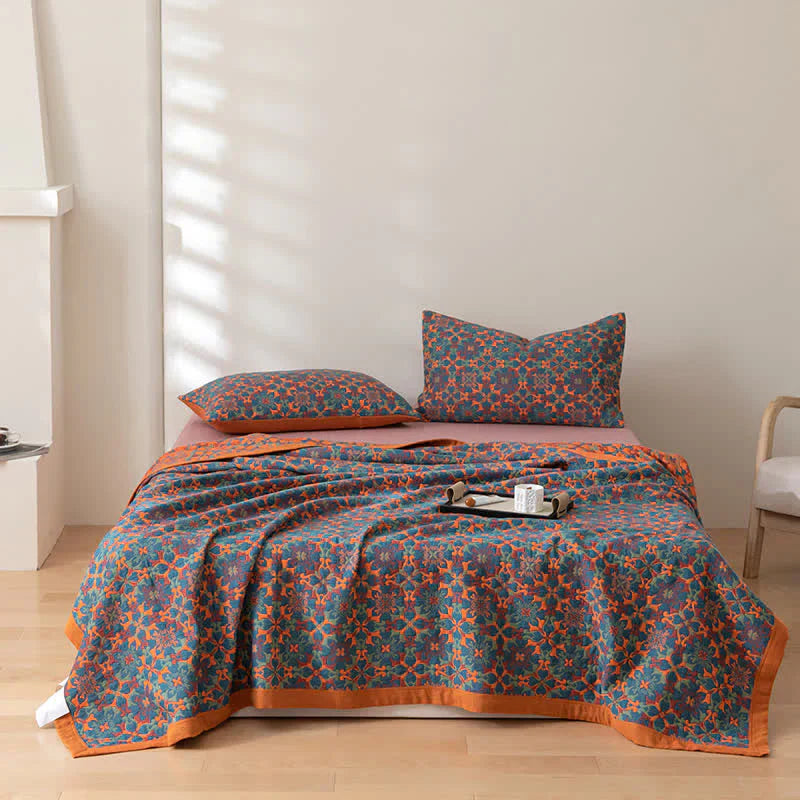 Solmere Edredón – Edredón de algodón biológico de seis capas con diseño reversible naranja-azul