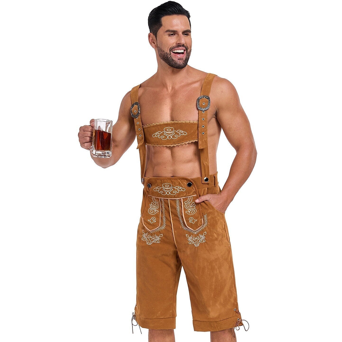 Bergkönig – Pantalons de cuir per a home amb brodat i tirants – Roba autèntica per a l'Oktoberfest