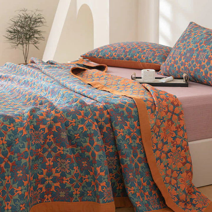 Solmere Edredón – Edredón de algodón biológico de seis capas con diseño reversible naranja-azul