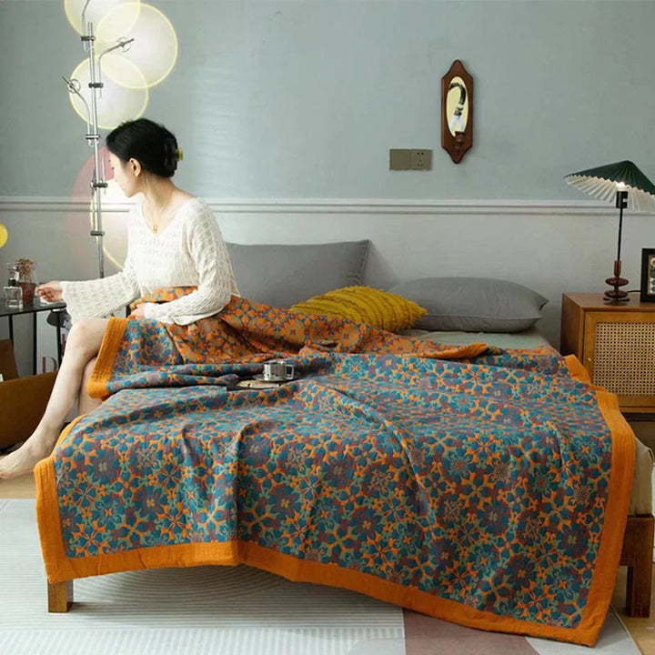 Solmere Edredón – Edredón de algodón biológico de seis capas con diseño reversible naranja-azul