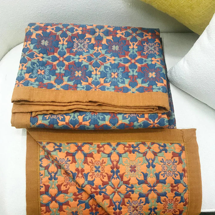 Solmere Edredón – Edredón de algodón biológico de seis capas con diseño reversible naranja-azul