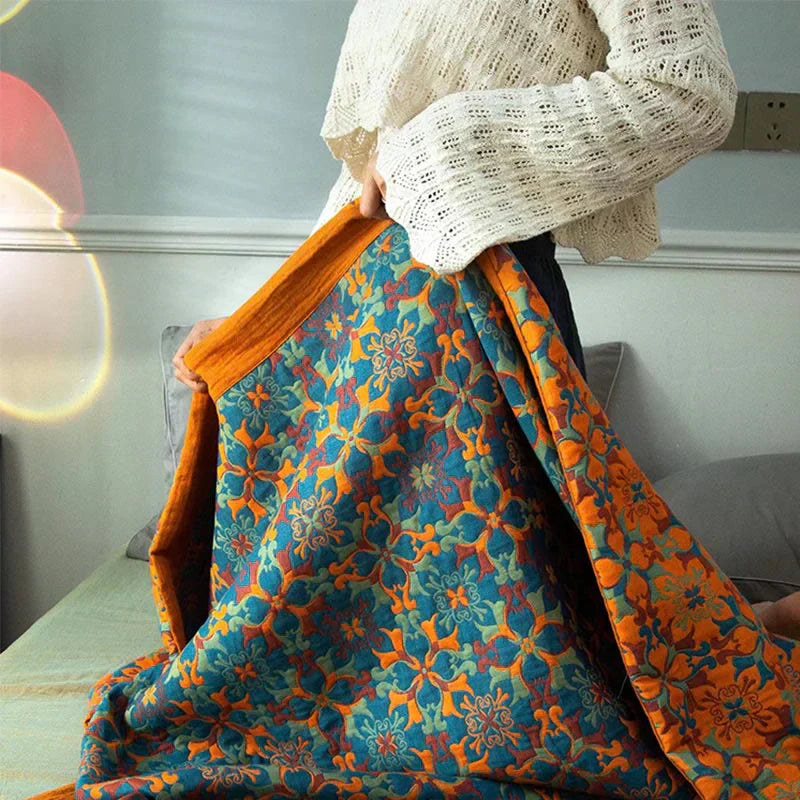 Solmere Edredón – Edredón de algodón biológico de seis capas con diseño reversible naranja-azul