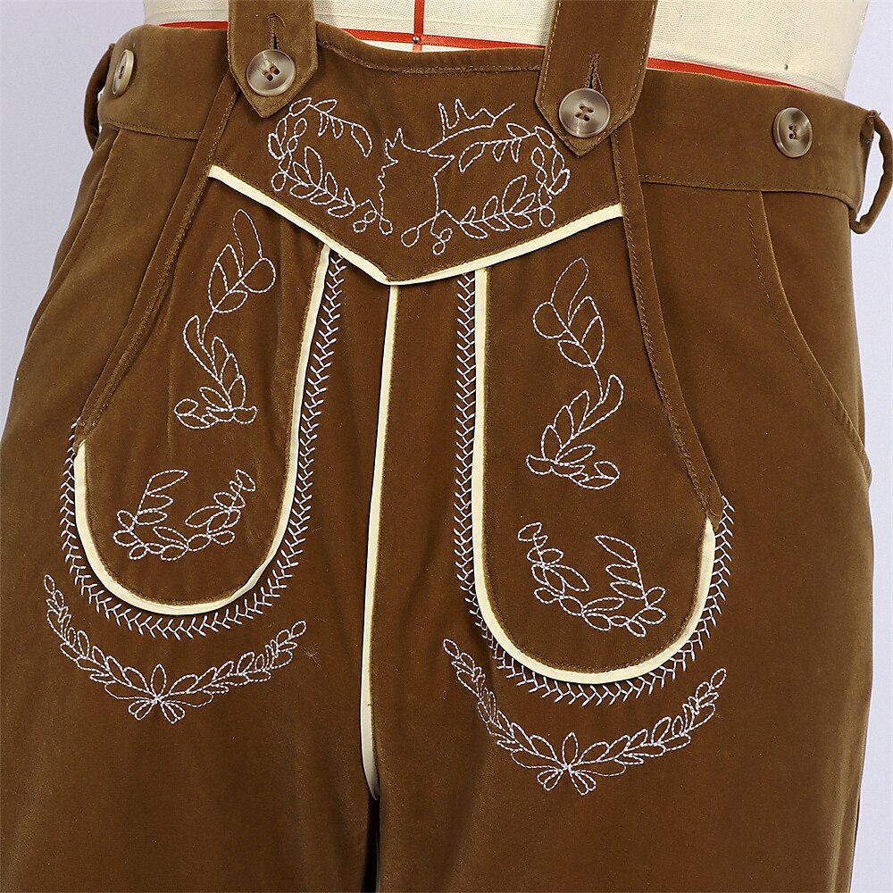 AlpenGeist – Pantalons de cuir per a home amb brodat – Aspecte de camussa marró Oktoberfest